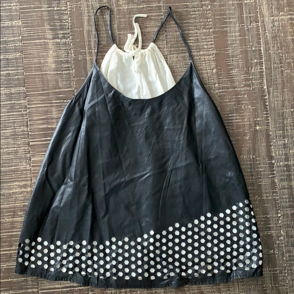 Leather Cut Out Halter Tie Blouse